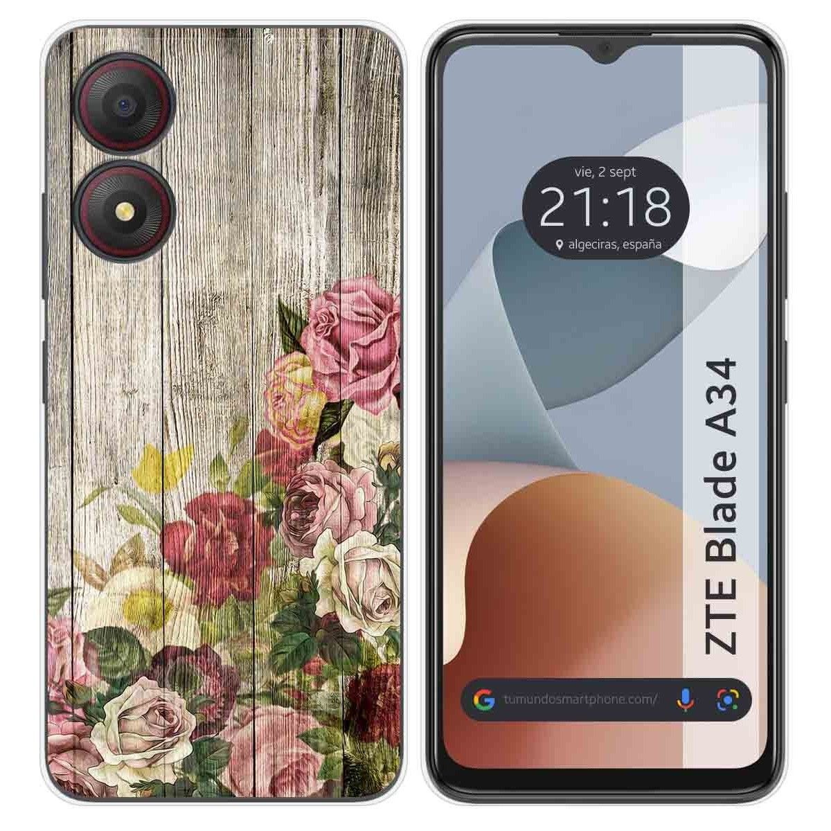Funda Silicona para Zte Blade A34 4G diseño Madera 08 Dibujos