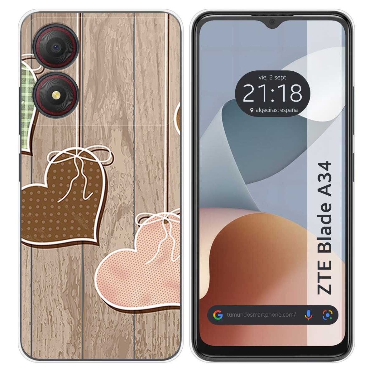Funda Silicona para Zte Blade A34 4G diseño Corazones Madera Dibujos