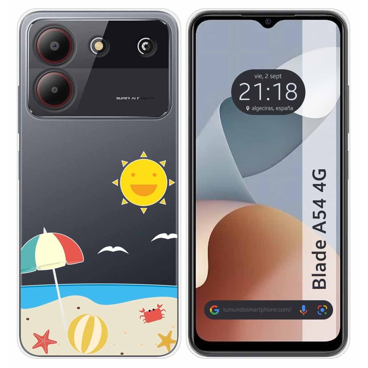 Funda Silicona Transparente para Zte Blade A54 4G diseño Playa Dibujos