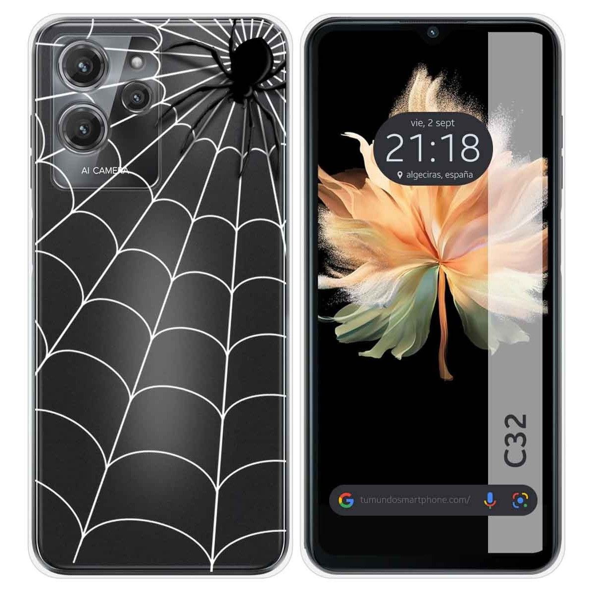 Funda Silicona Transparente para Oukitel C32 diseño Araña Dibujos
