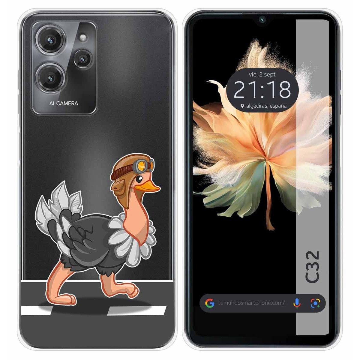 Funda Silicona Transparente para Oukitel C32 diseño Avestruz Dibujos