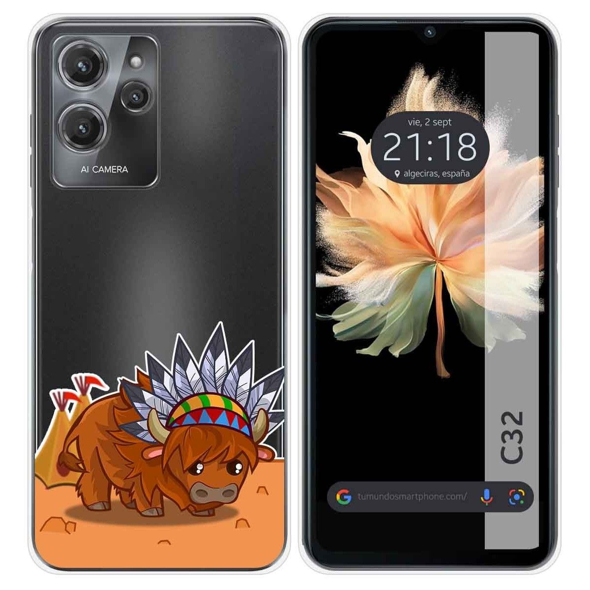Funda Silicona Transparente para Oukitel C32 diseño Bufalo Dibujos
