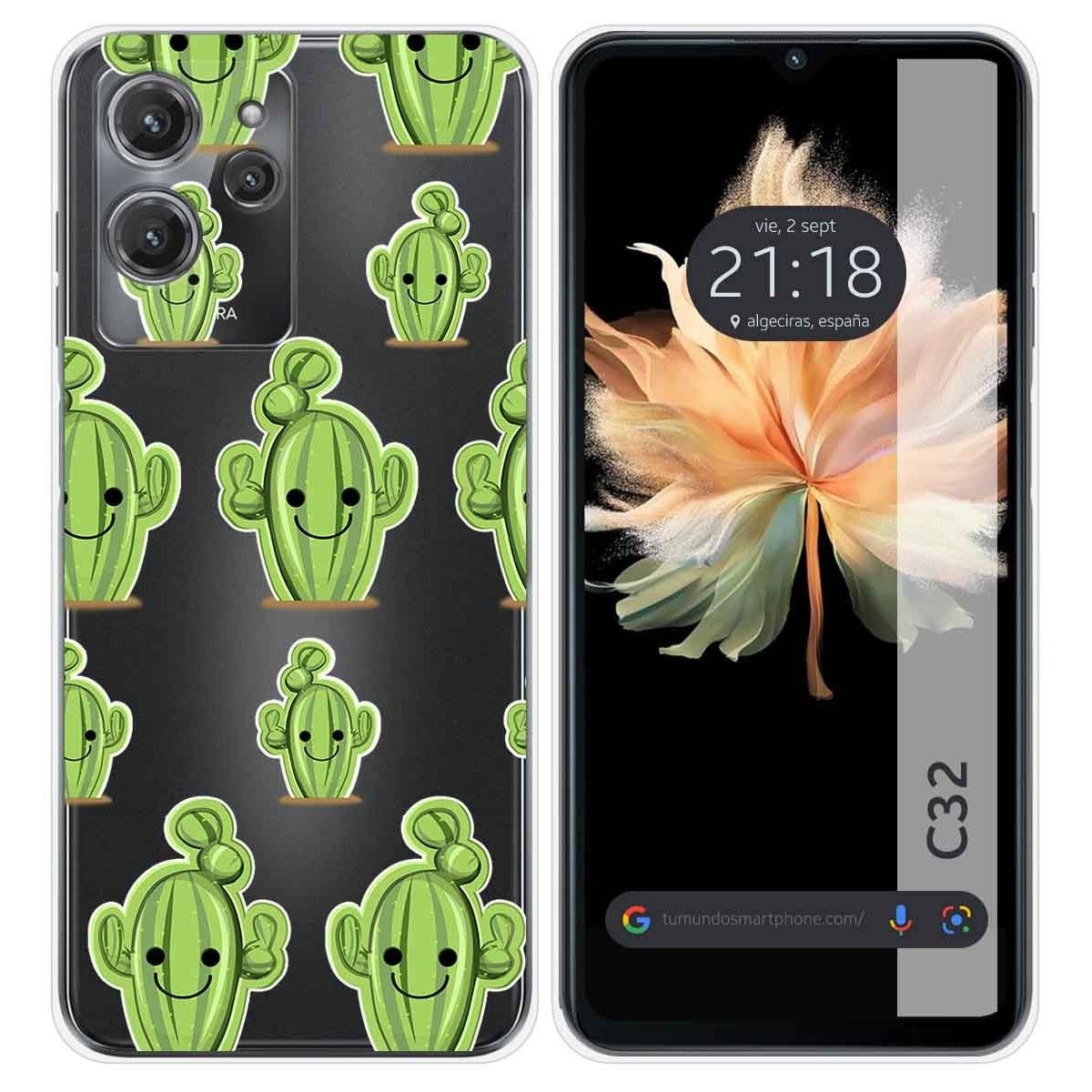 Funda Silicona Transparente para Oukitel C32 diseño Cactus Dibujos