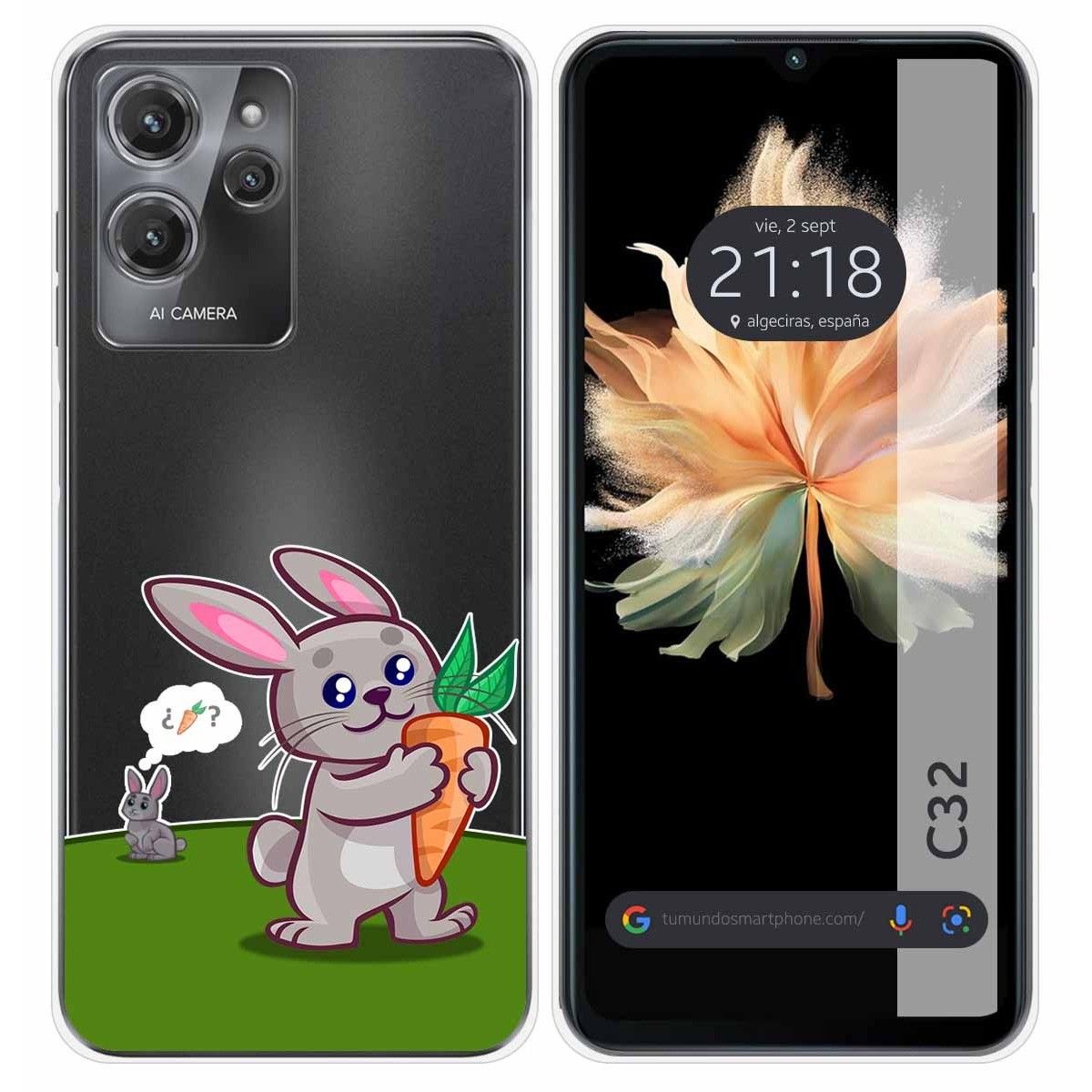 Funda Silicona Transparente para Oukitel C32 diseño Conejo Dibujos