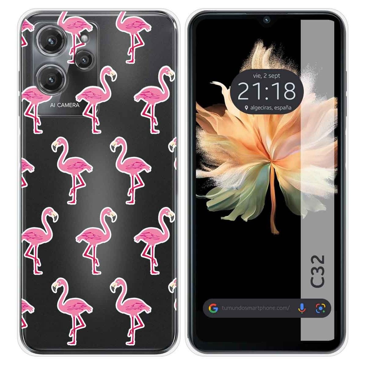 Funda Silicona Transparente para Oukitel C32 diseño Flamenco Dibujos