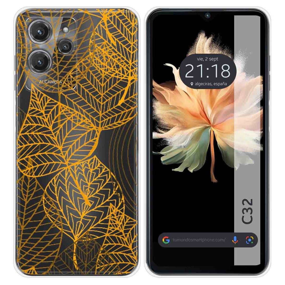 Funda Silicona Transparente para Oukitel C32 diseño Hojas Dibujos