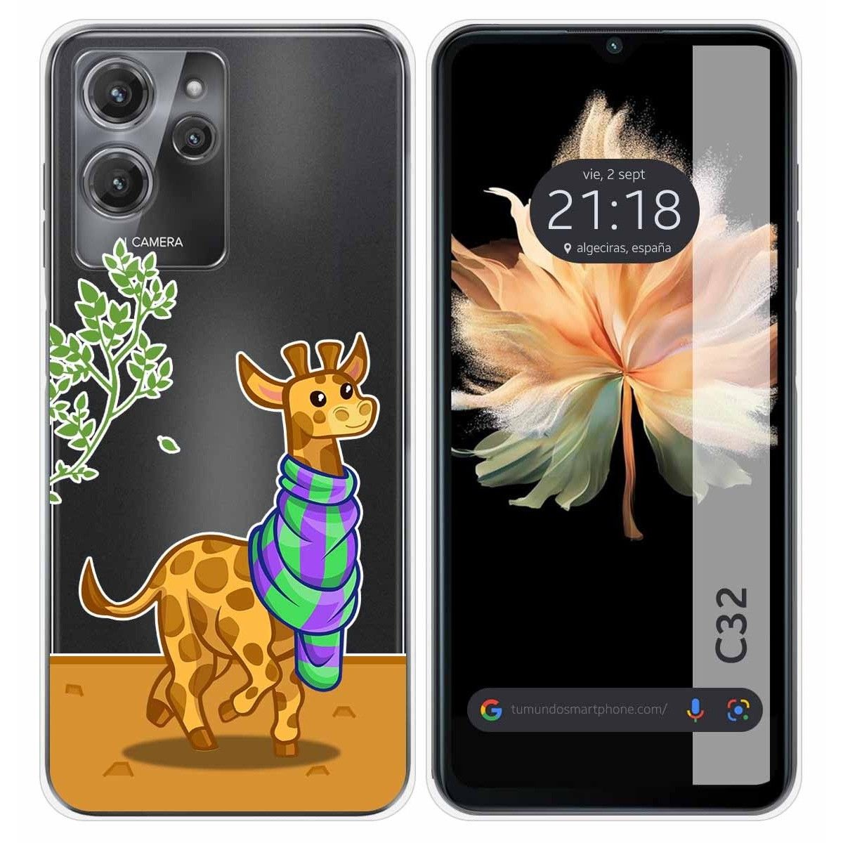 Funda Silicona Transparente para Oukitel C32 diseño Jirafa Dibujos