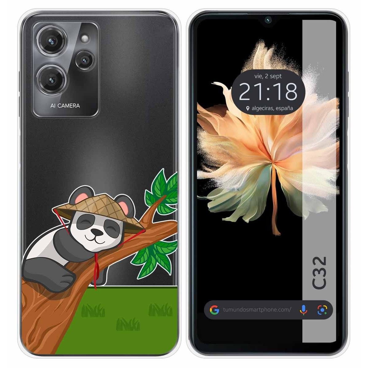 Funda Silicona Transparente para Oukitel C32 diseño Panda Dibujos