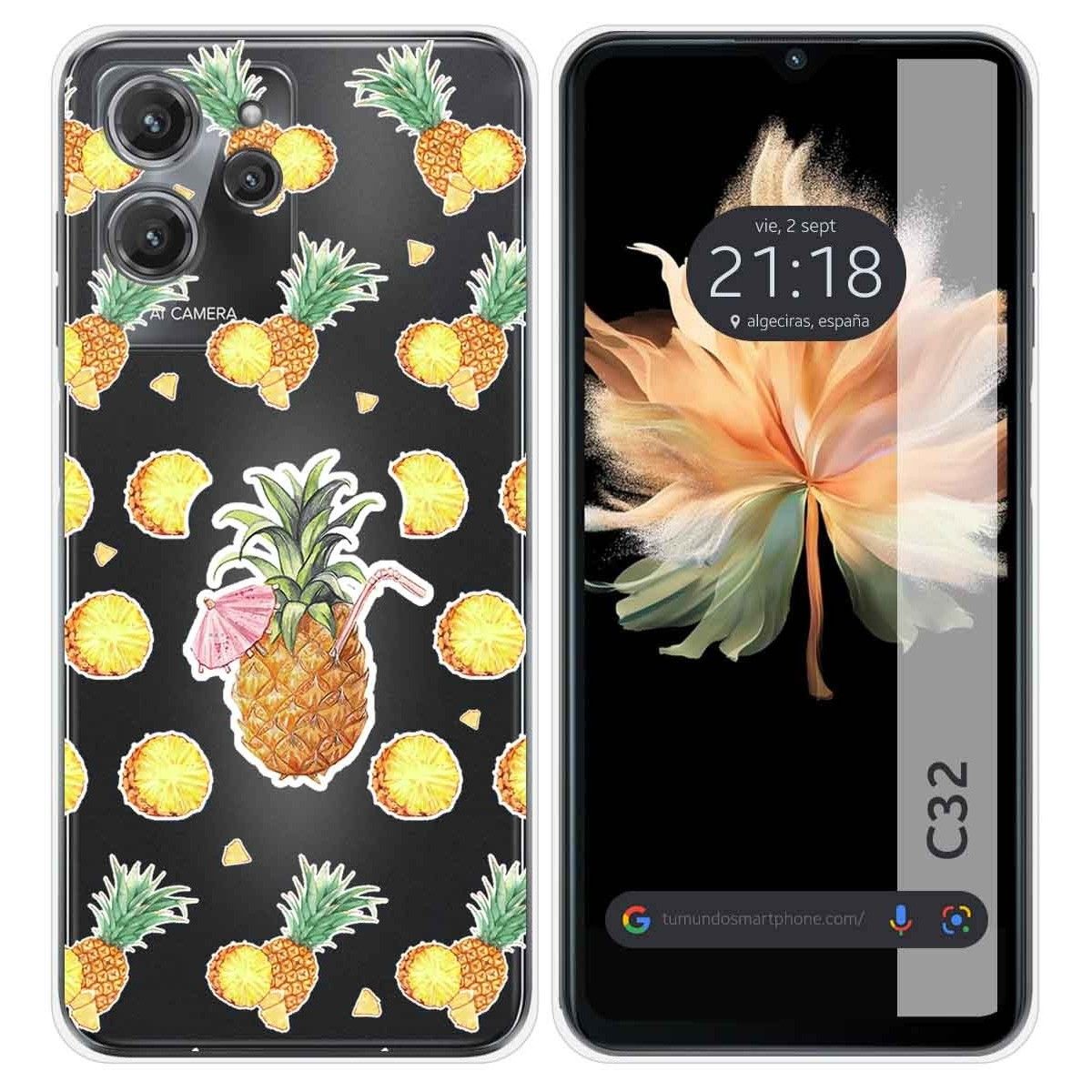 Funda Silicona Transparente para Oukitel C32 diseño Piña Dibujos