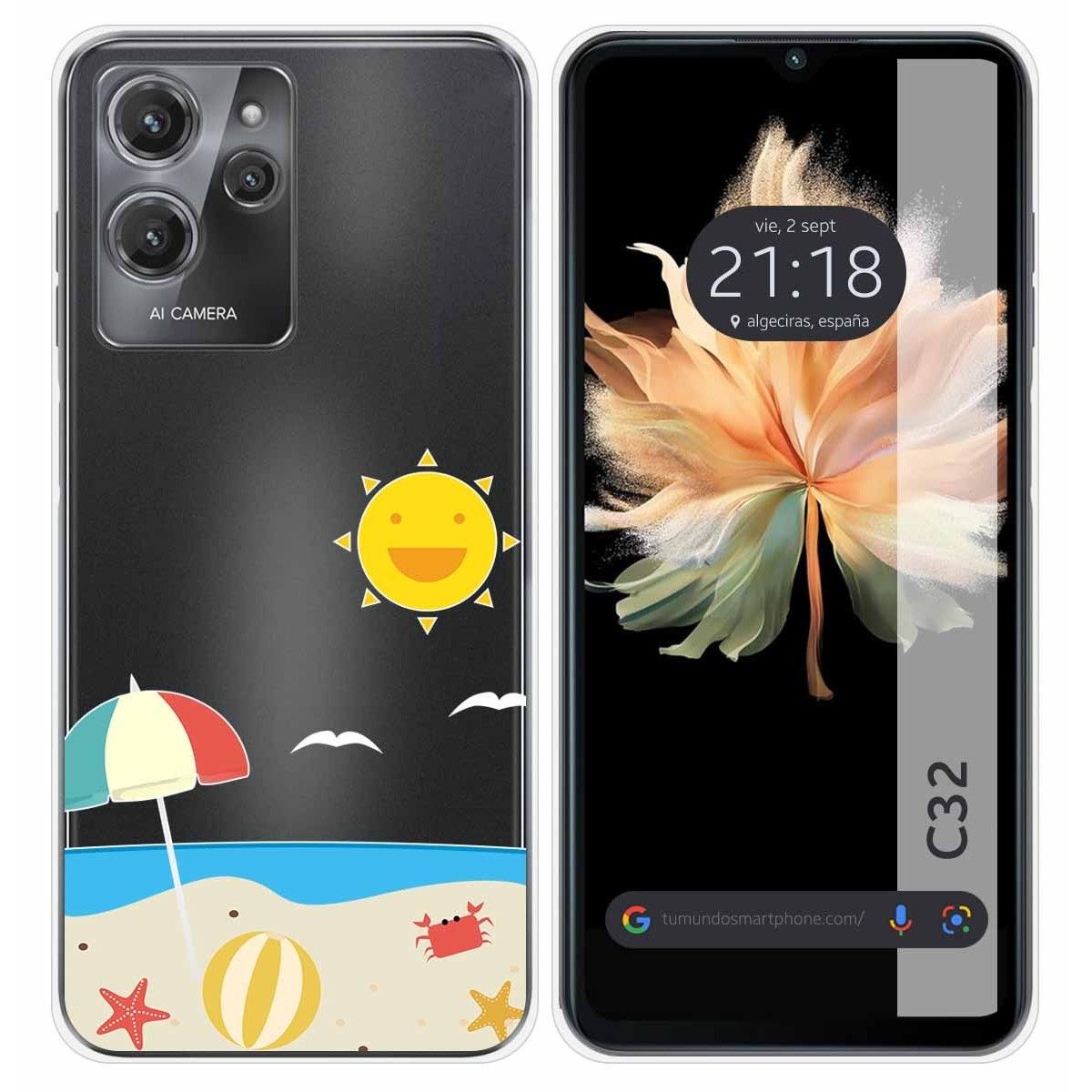 Funda Silicona Transparente para Oukitel C32 diseño Playa Dibujos