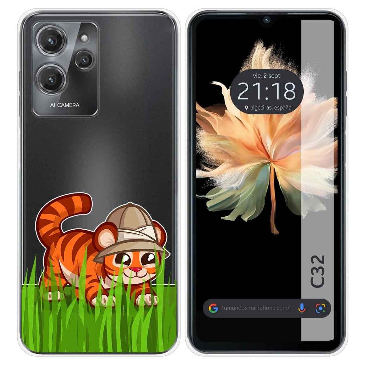 Funda Silicona Transparente para Oukitel C32 diseño Tigre Dibujos