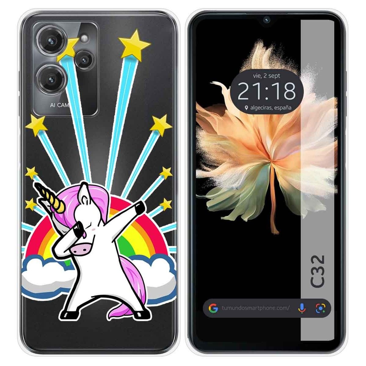 Funda Silicona Transparente para Oukitel C32 diseño Unicornio Dibujos