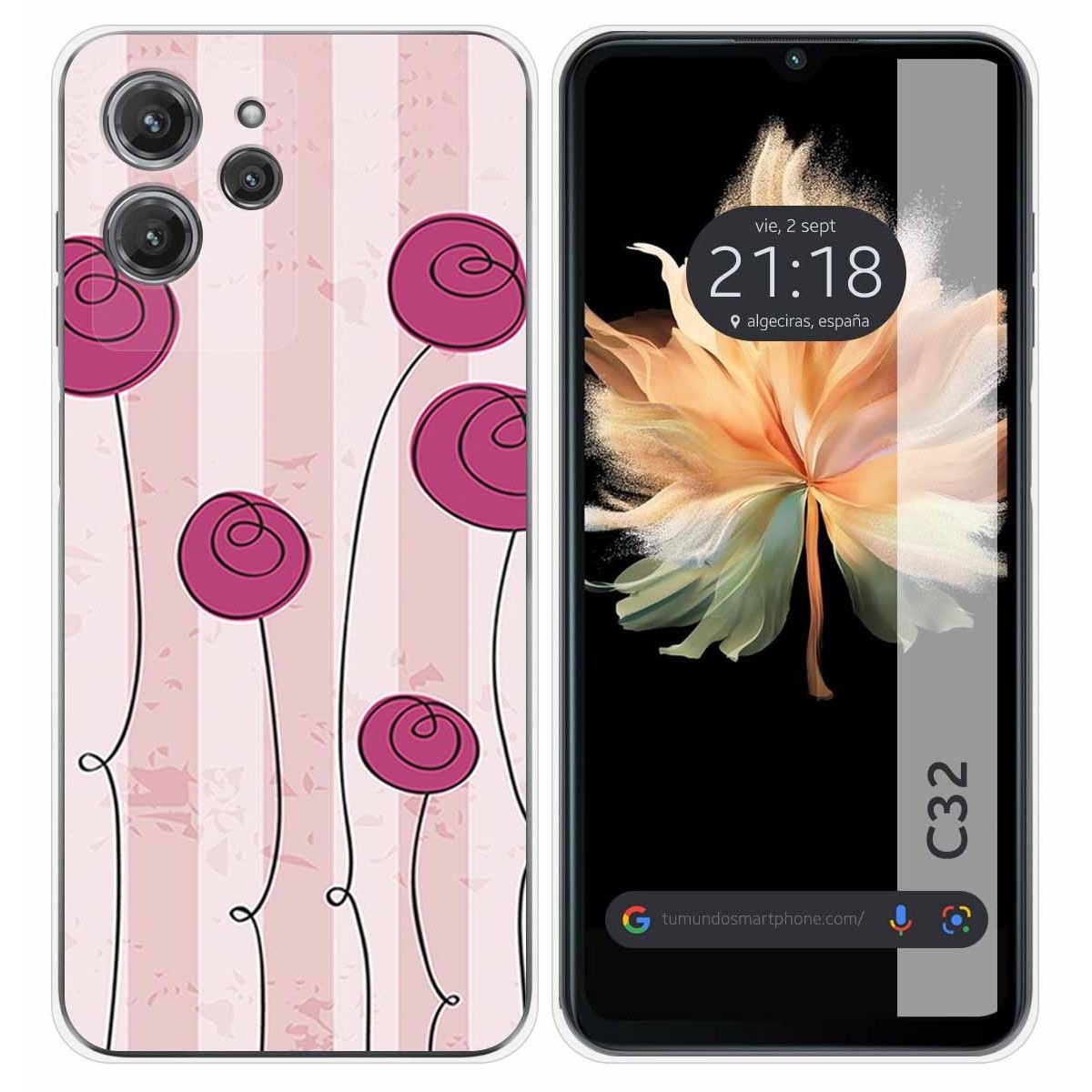 Funda Silicona para Oukitel C32 diseño Flores Vintage Dibujos