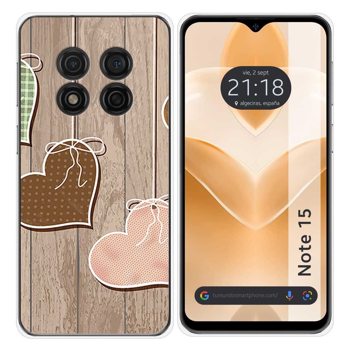 Funda Silicona para Ulefone Note 15 diseño Corazones Madera Dibujos