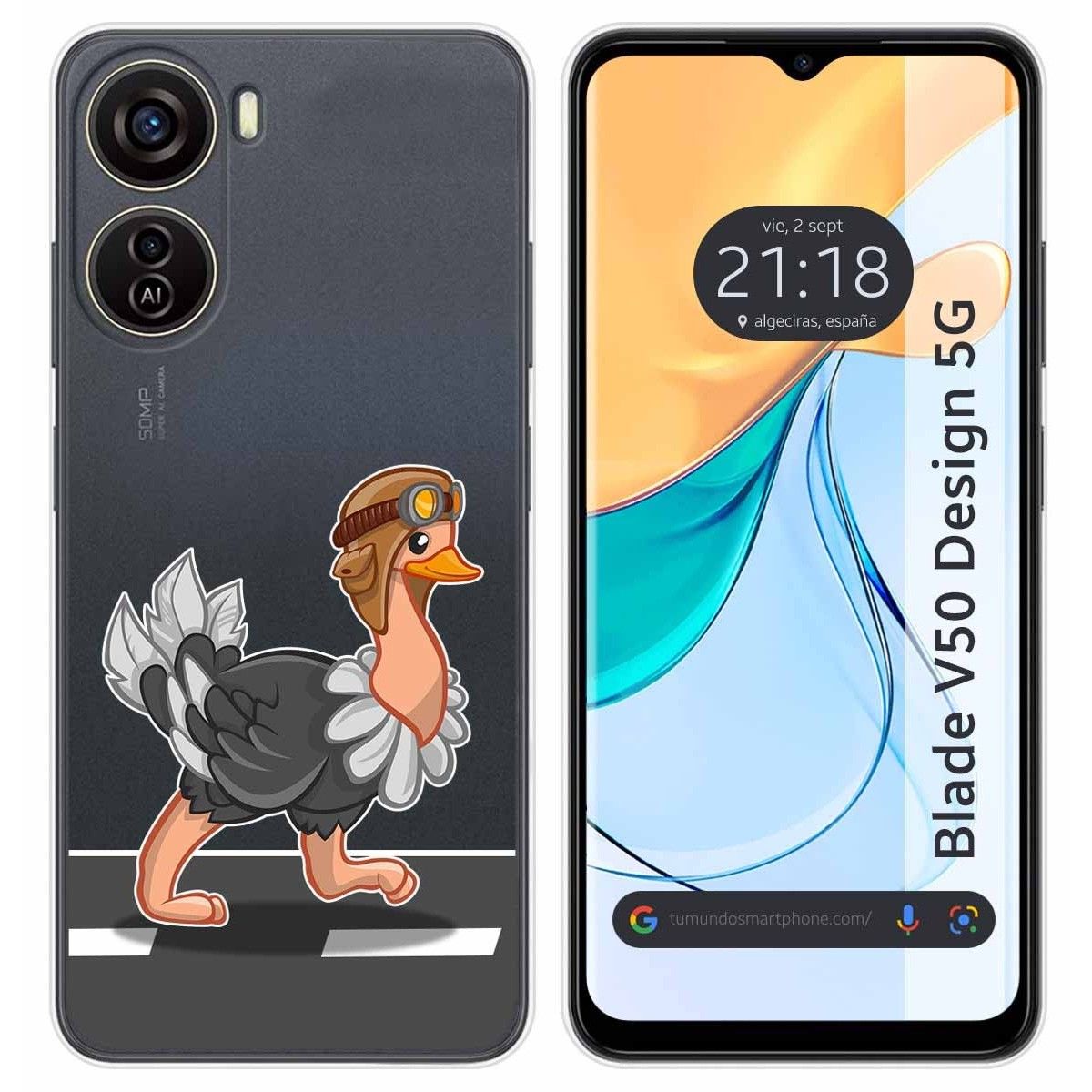 Funda Silicona Transparente para Zte Blade V50 Design 5G diseño Avestruz Dibujos