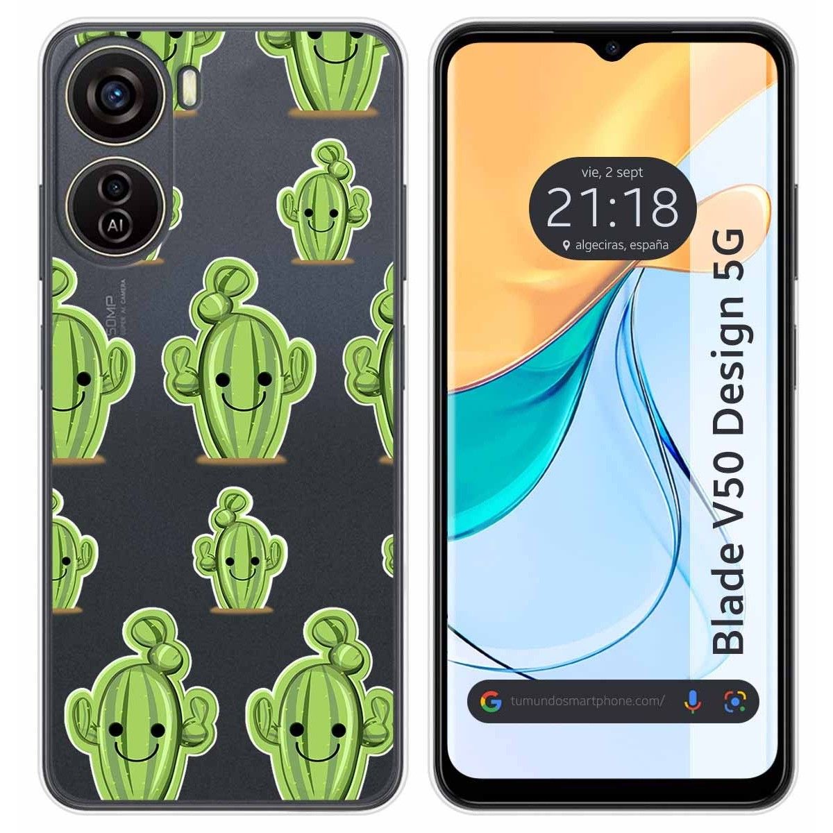 Funda Silicona Transparente para Zte Blade V50 Design 5G diseño Cactus Dibujos