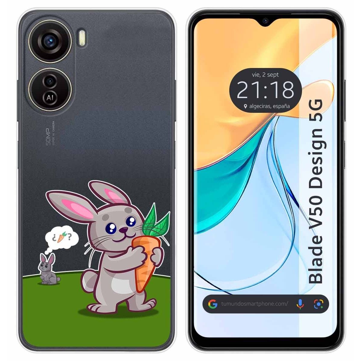 Funda Silicona Transparente para Zte Blade V50 Design 5G diseño Conejo Dibujos