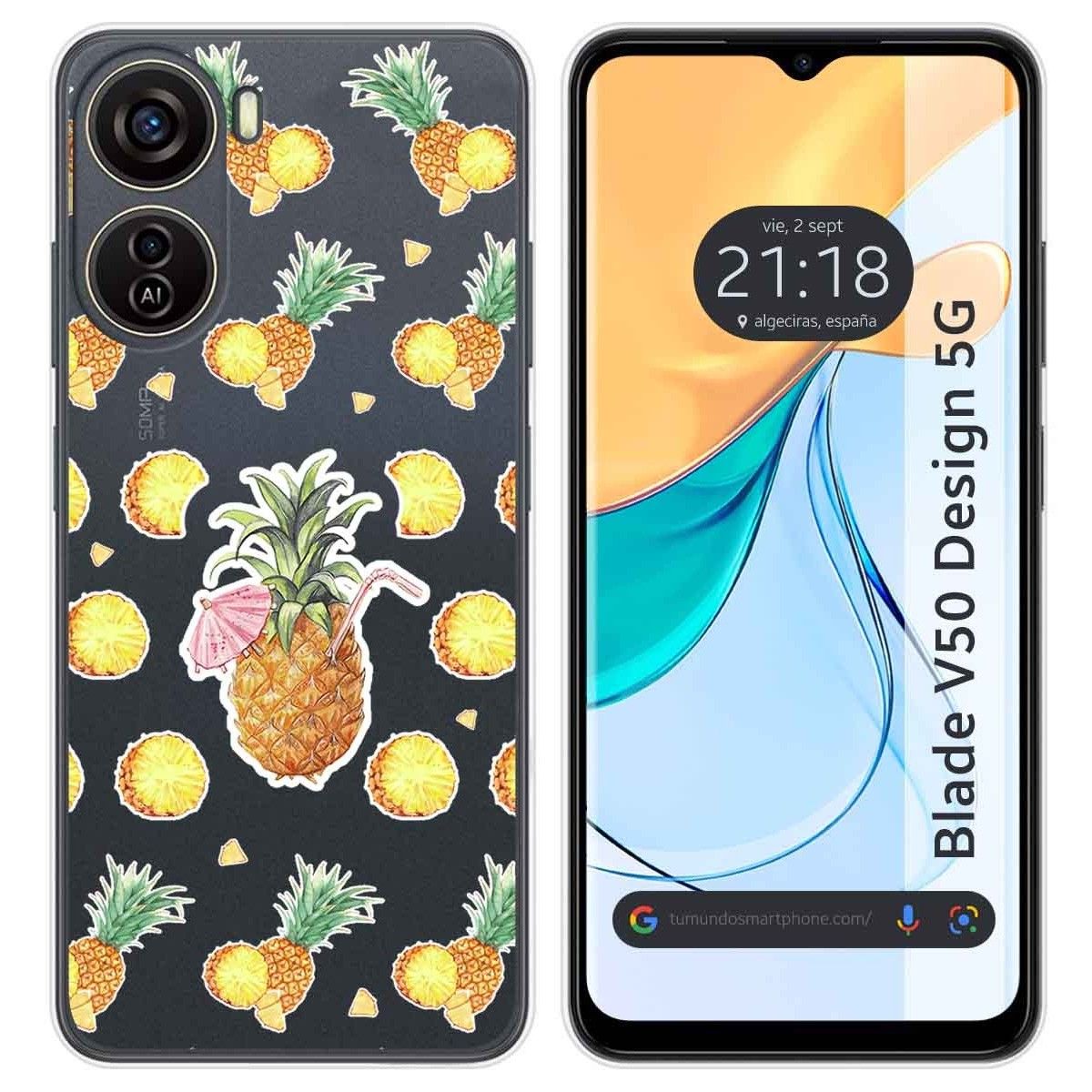 Funda Silicona Transparente para Zte Blade V50 Design 5G diseño Piña Dibujos