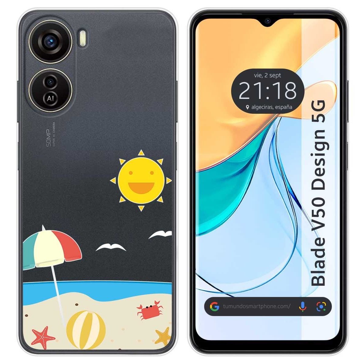 Funda Silicona Transparente para Zte Blade V50 Design 5G diseño Playa Dibujos