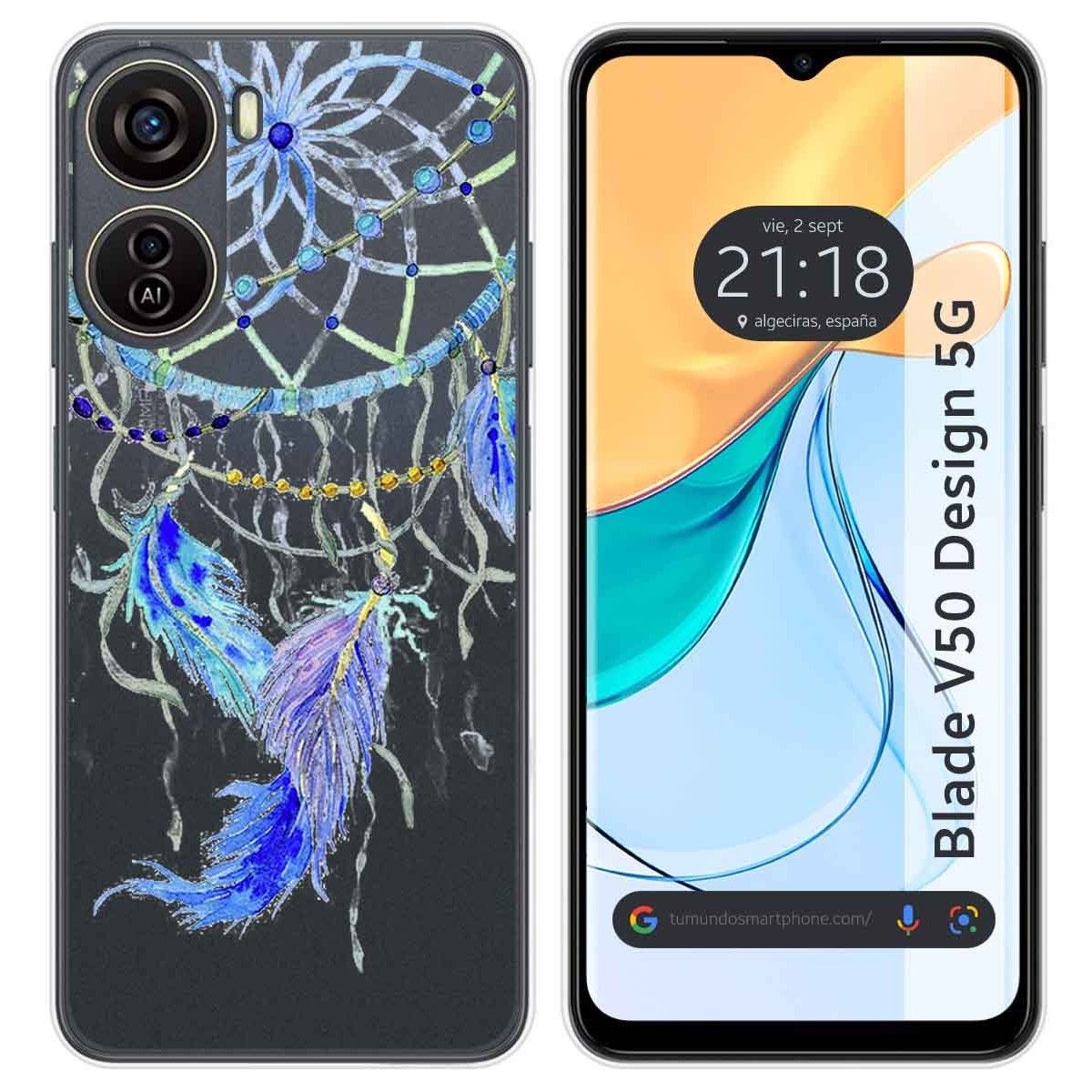 Funda Silicona Transparente para Zte Blade V50 Design 5G diseño Plumas Dibujos