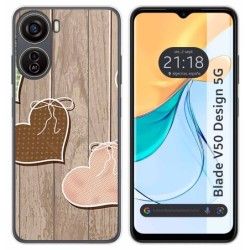 Funda Silicona para Zte Blade V50 Design 5G diseño Corazones Madera Dibujos