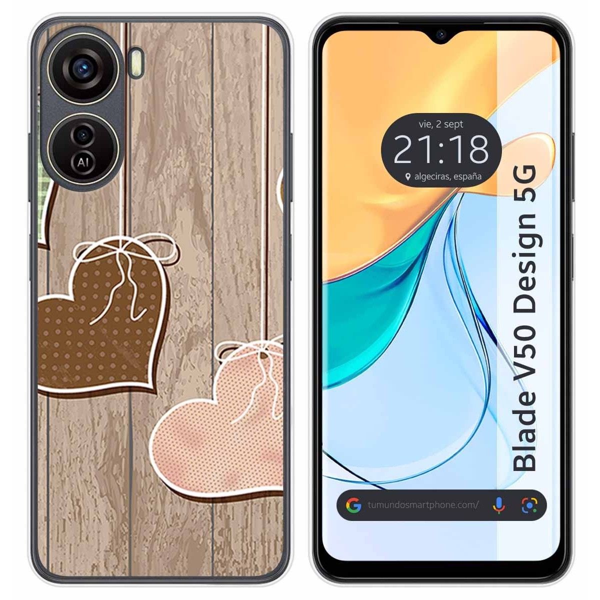 Funda Silicona para Zte Blade V50 Design 5G diseño Corazones Madera Dibujos