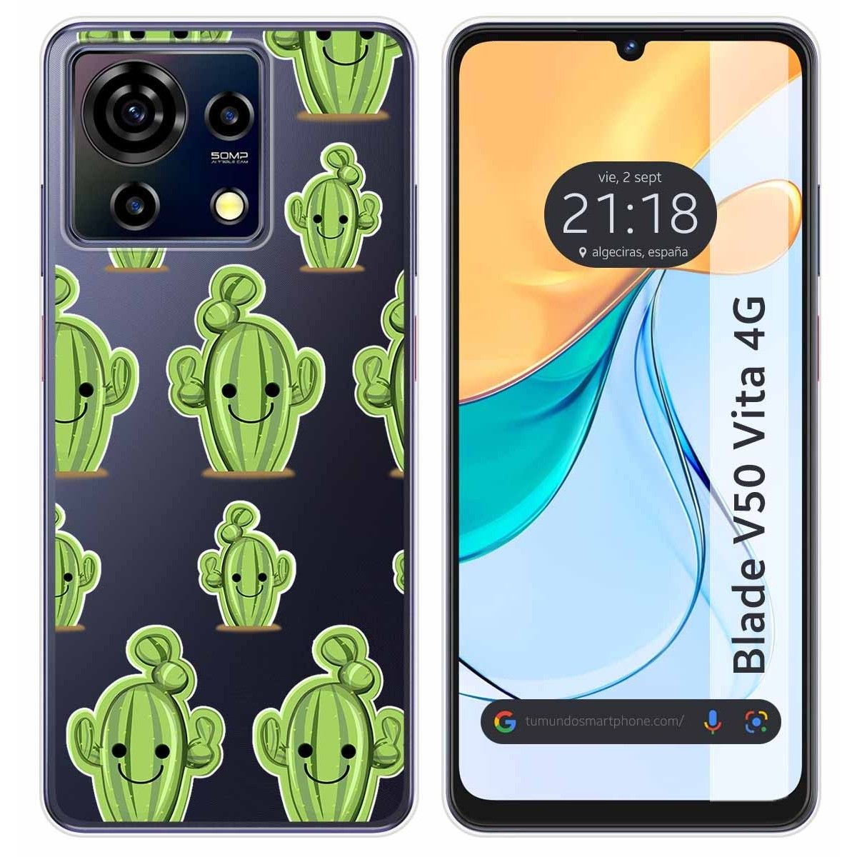 Funda Silicona Transparente para Zte Blade V50 Vita 4G diseño Cactus Dibujos