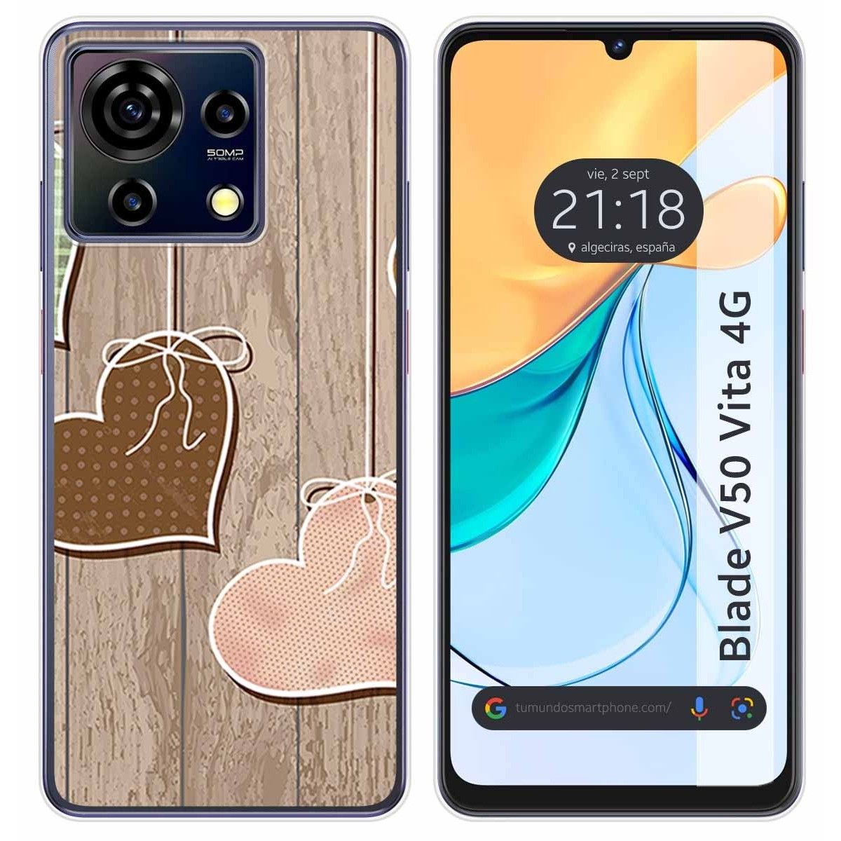 Funda Silicona para Zte Blade V50 Vita 4G diseño Corazones Madera Dibujos
