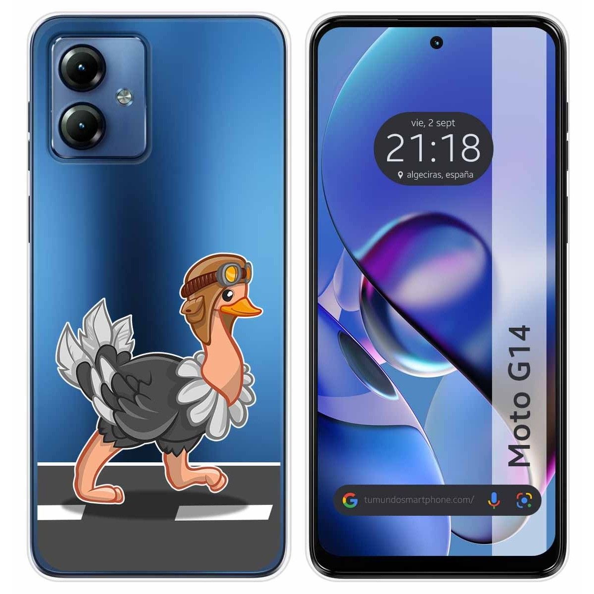 Funda Silicona Transparente para Motorola Moto G14 diseño Avestruz Dibujos