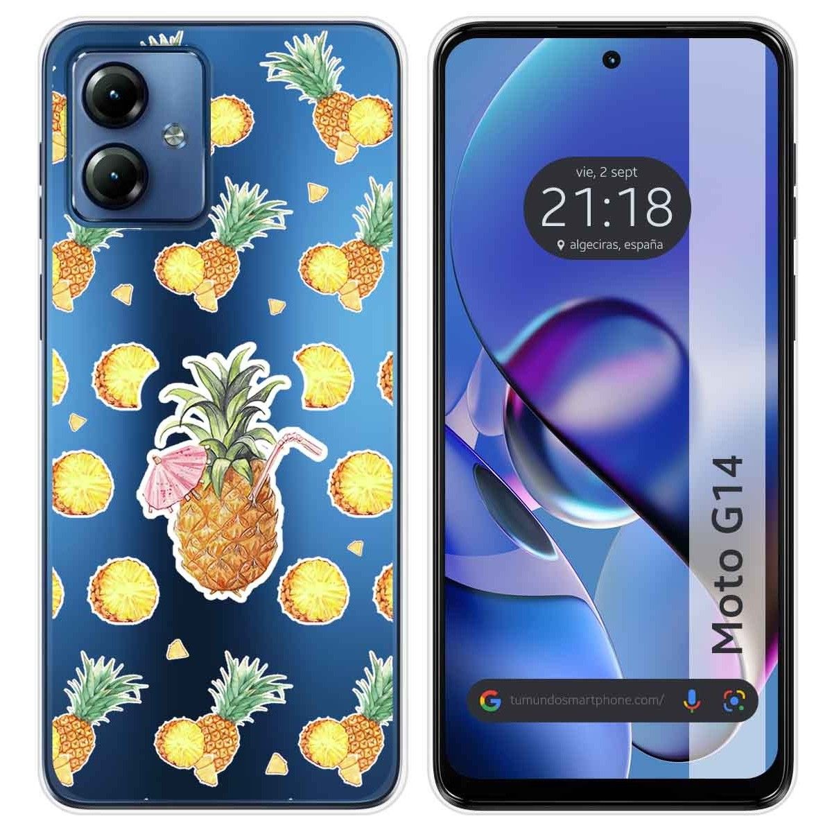 Funda Silicona Transparente para Motorola Moto G14 diseño Piña Dibujos