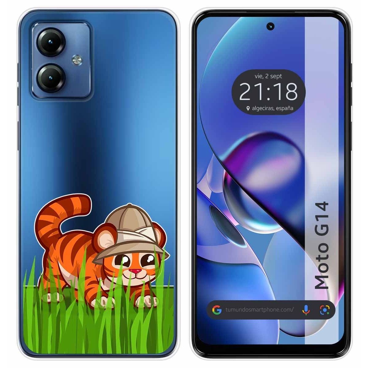 Funda Silicona Transparente para Motorola Moto G14 diseño Tigre Dibujos