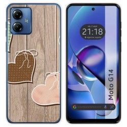 Funda Silicona para Motorola Moto G14 diseño Corazones Madera Dibujos
