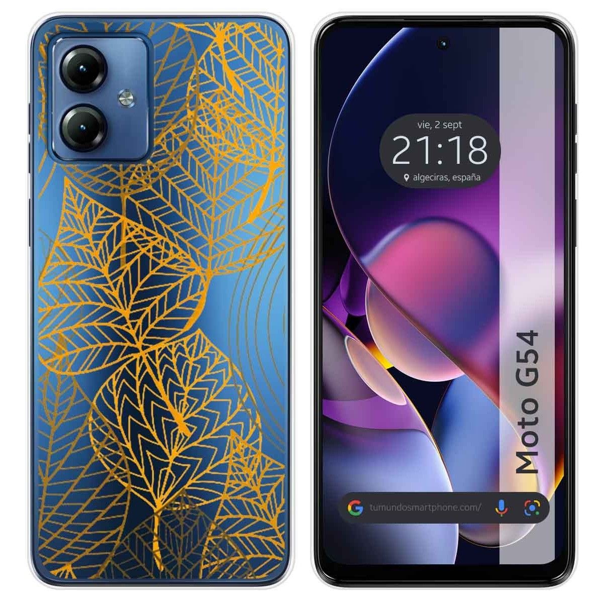 Funda Silicona Transparente para Motorola Moto G54 5G diseño Hojas Dibujos