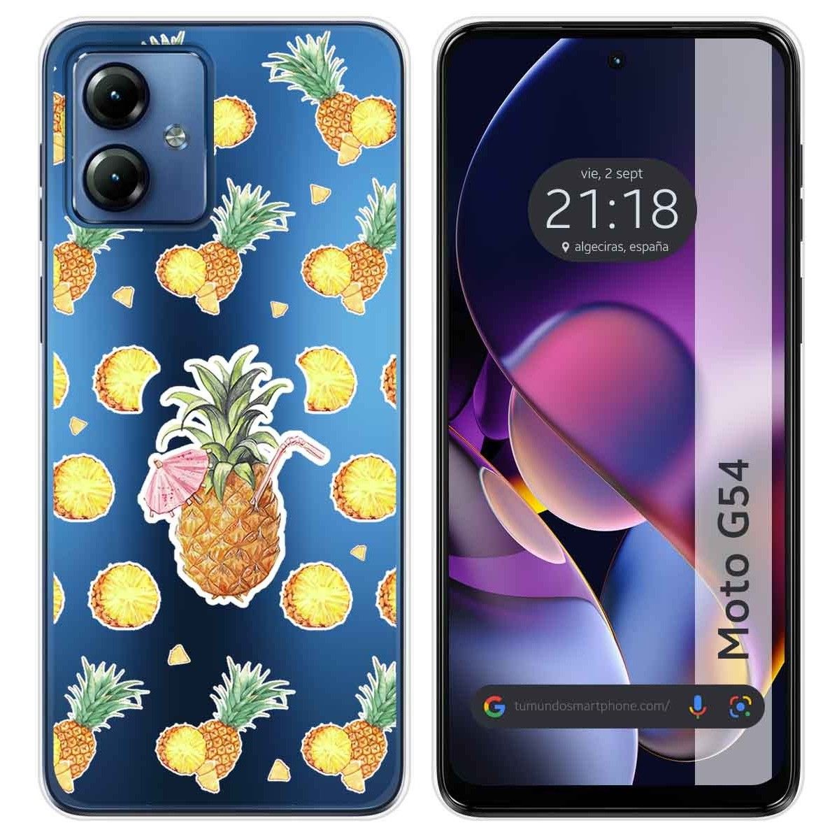 Funda Silicona Transparente para Motorola Moto G54 5G diseño Piña Dibujos