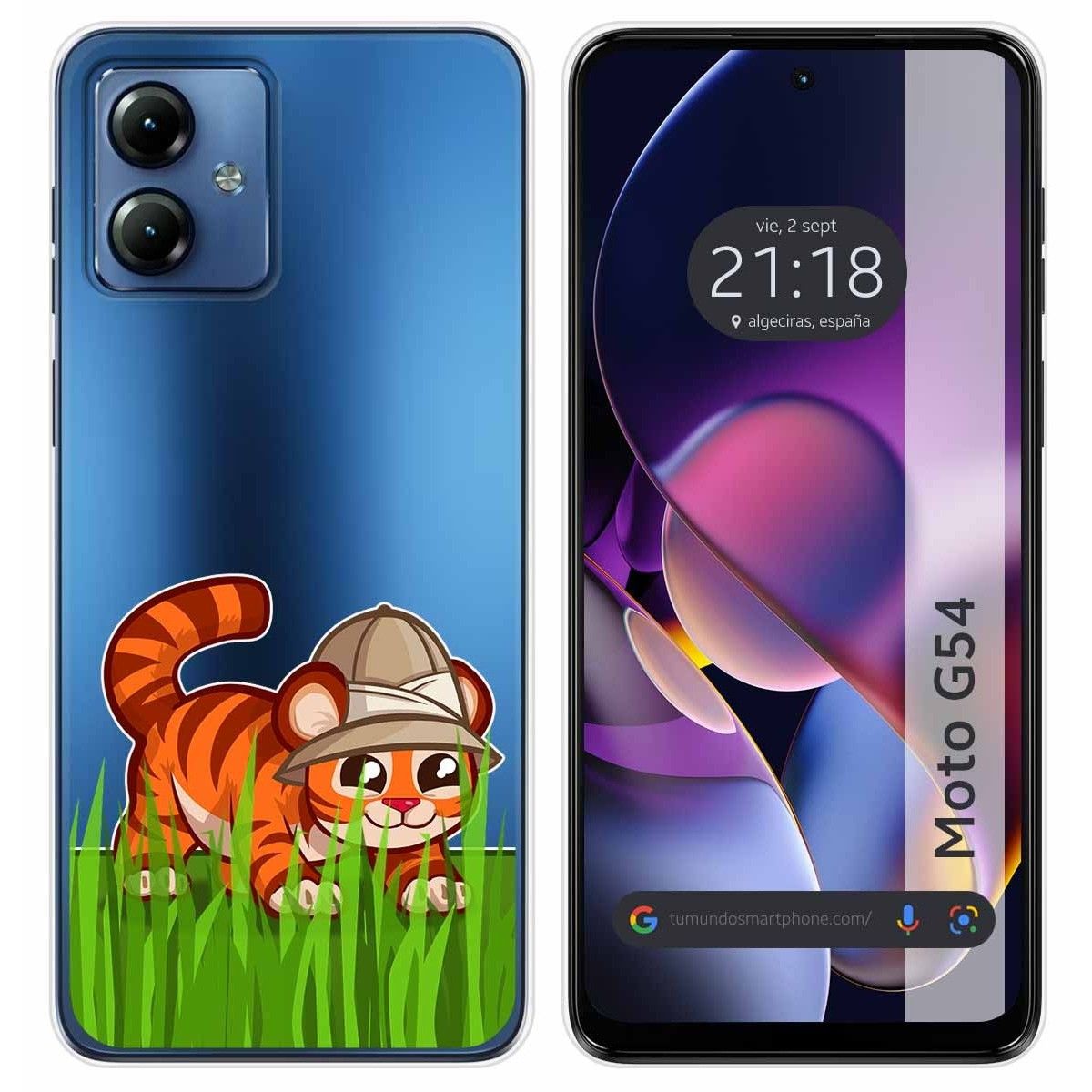 Funda Silicona Transparente para Motorola Moto G54 5G diseño Tigre Dibujos