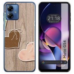 Funda Silicona para Motorola Moto G54 5G diseño Corazones Madera Dibujos