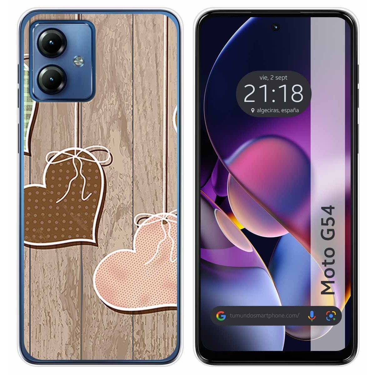 Funda Silicona para Motorola Moto G54 5G diseño Corazones Madera Dibujos