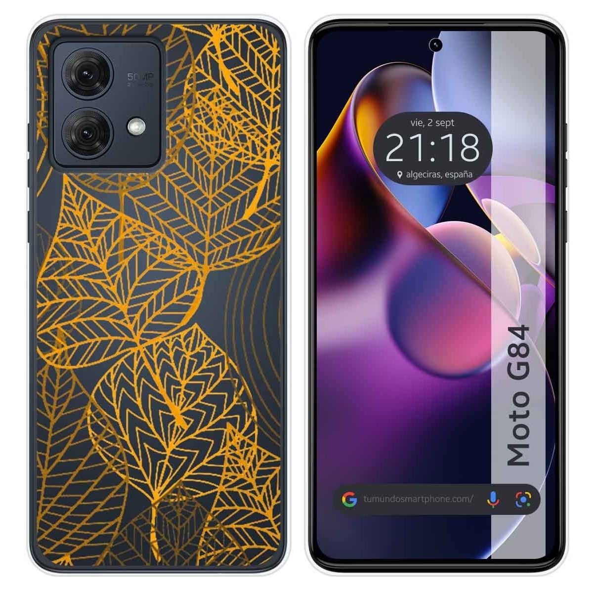 Funda Silicona Transparente para Motorola Moto G84 5G diseño Hojas Dibujos