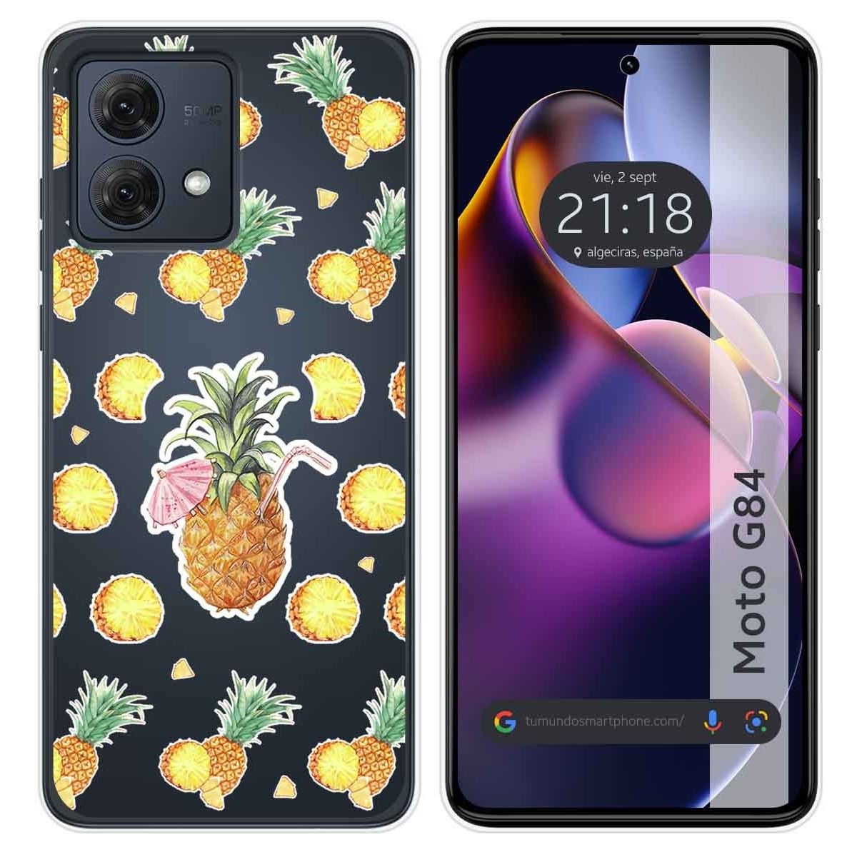 Funda Silicona Transparente para Motorola Moto G84 5G diseño Piña Dibujos