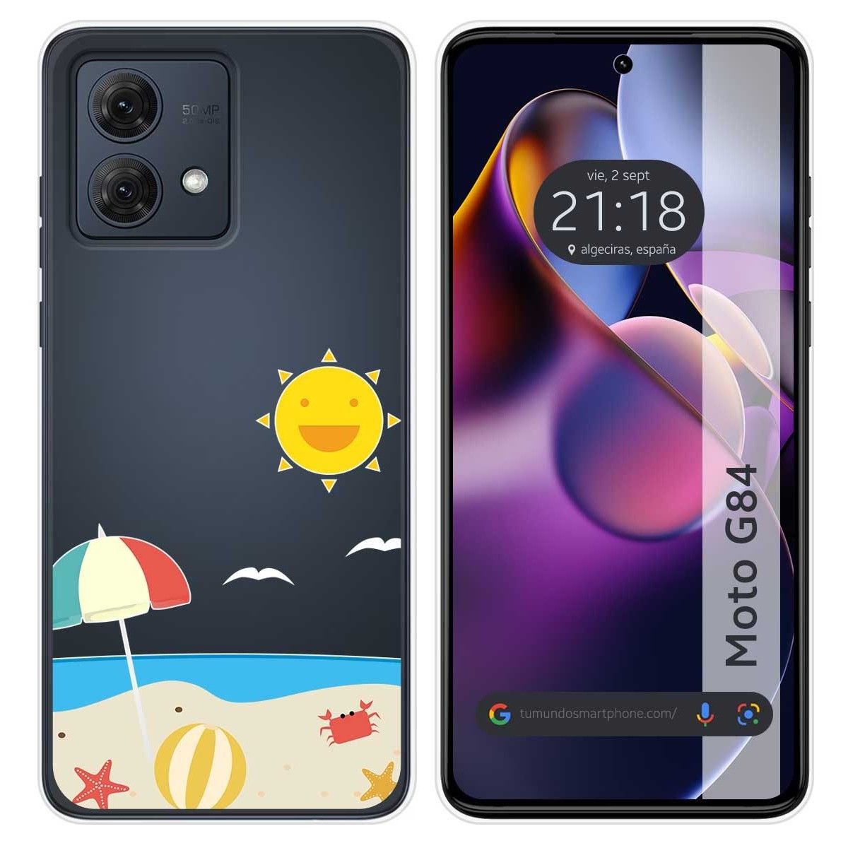 Funda Silicona Transparente para Motorola Moto G84 5G diseño Playa Dibujos