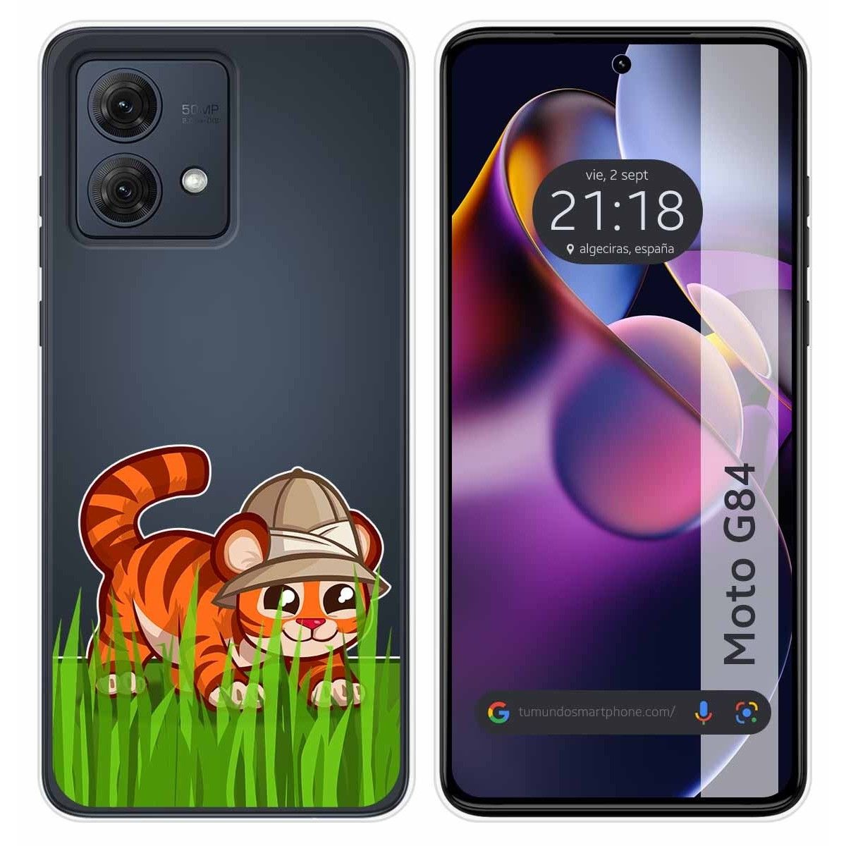 Funda Silicona Transparente para Motorola Moto G84 5G diseño Tigre Dibujos