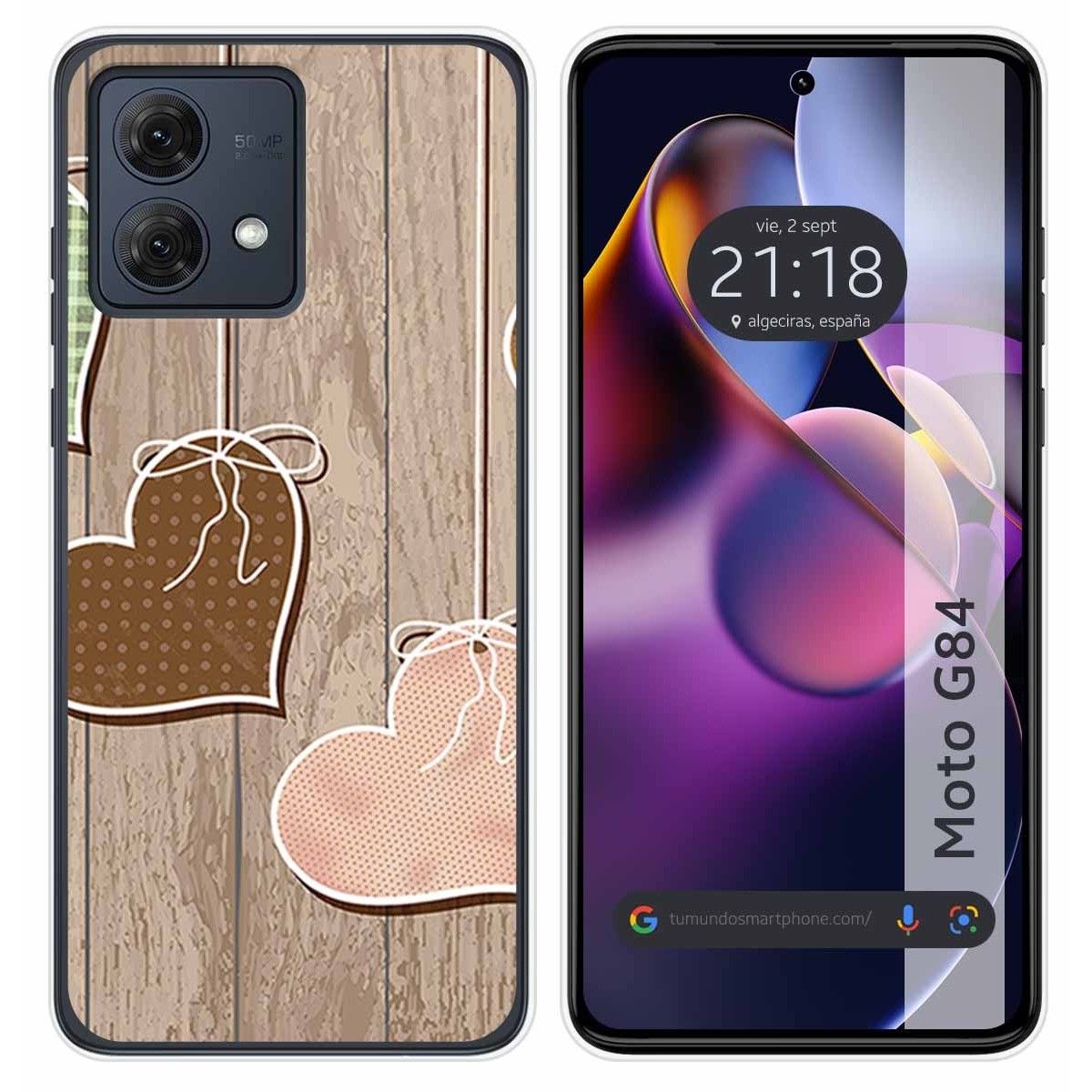 Funda Silicona para Motorola Moto G84 5G diseño Corazones Madera Dibujos