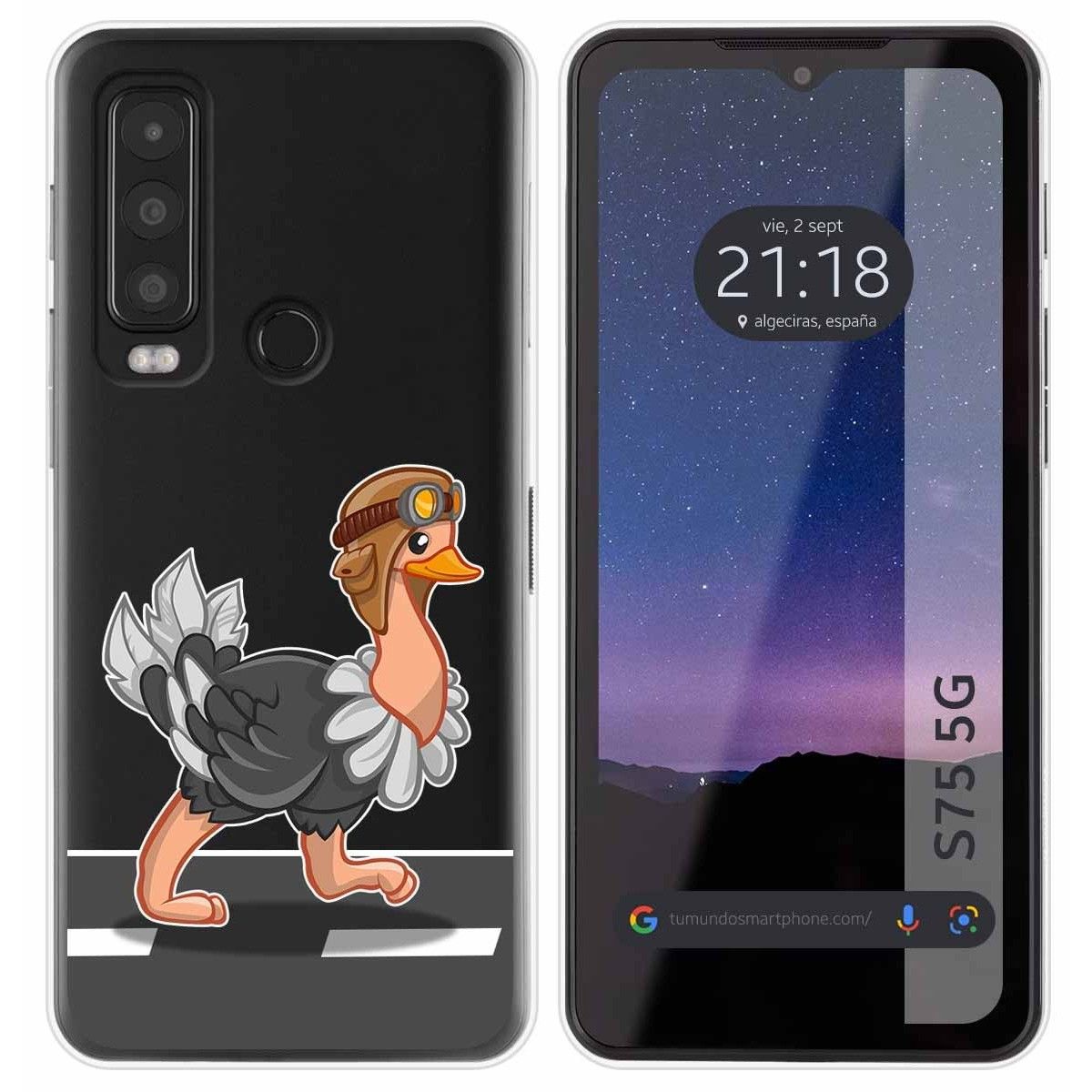 Funda Silicona Transparente para CAT S75 5G diseño Avestruz Dibujos