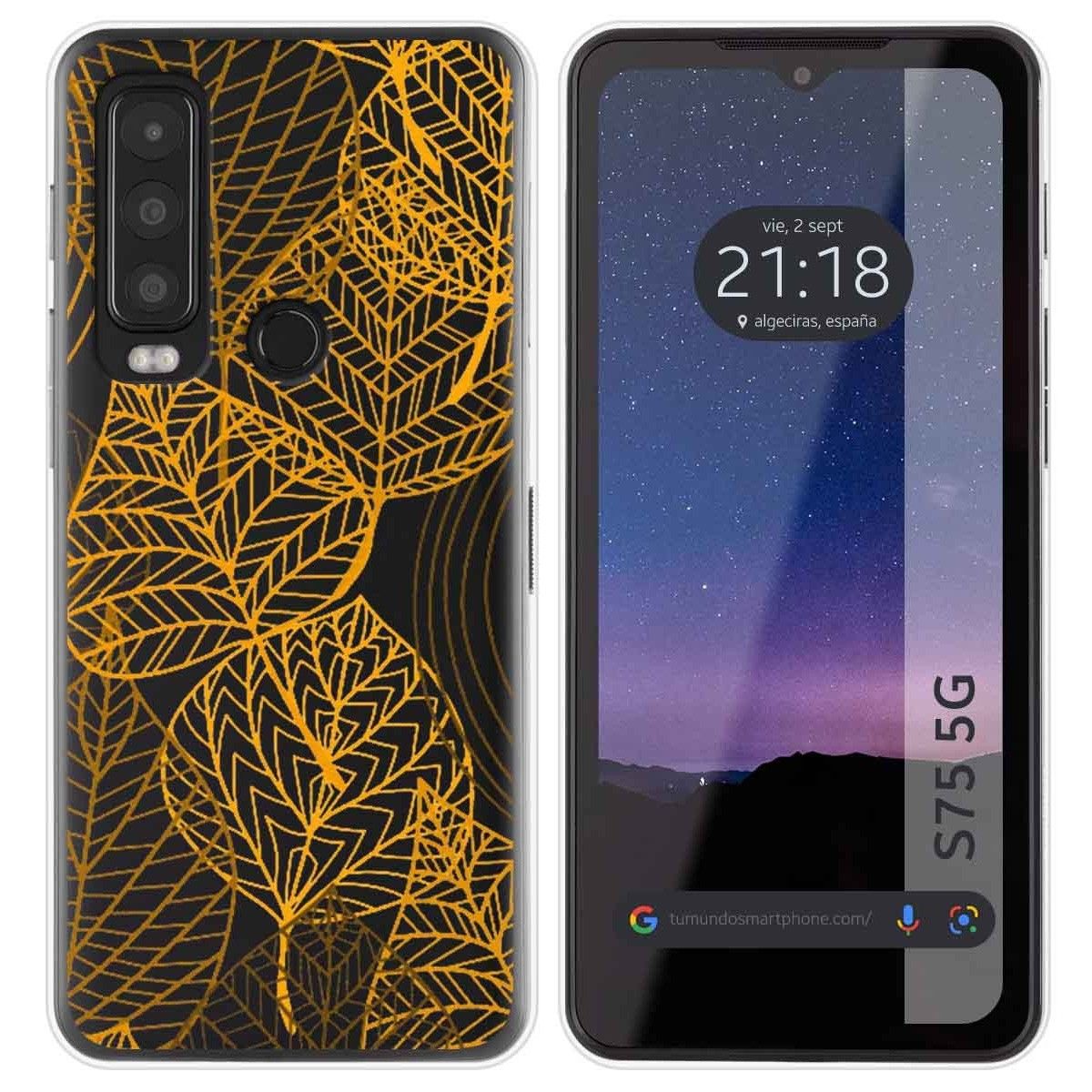 Funda Silicona Transparente para CAT S75 5G diseño Hojas Dibujos
