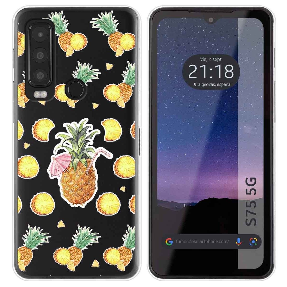 Funda Silicona Transparente para CAT S75 5G diseño Piña Dibujos