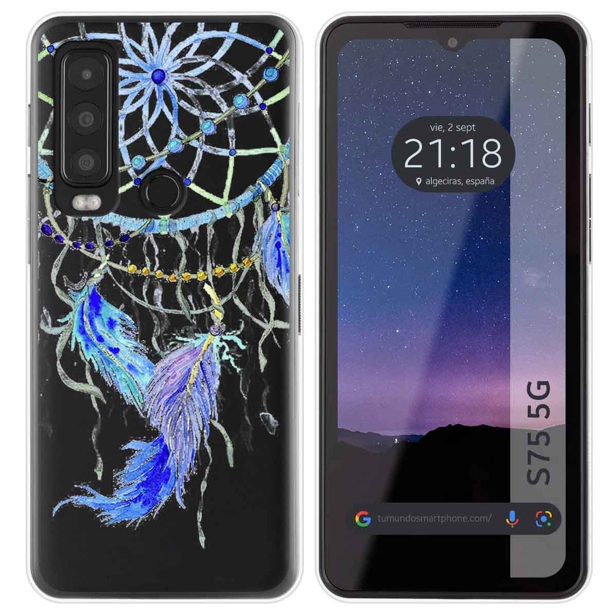 Funda Silicona Transparente para CAT S75 5G diseño Plumas Dibujos