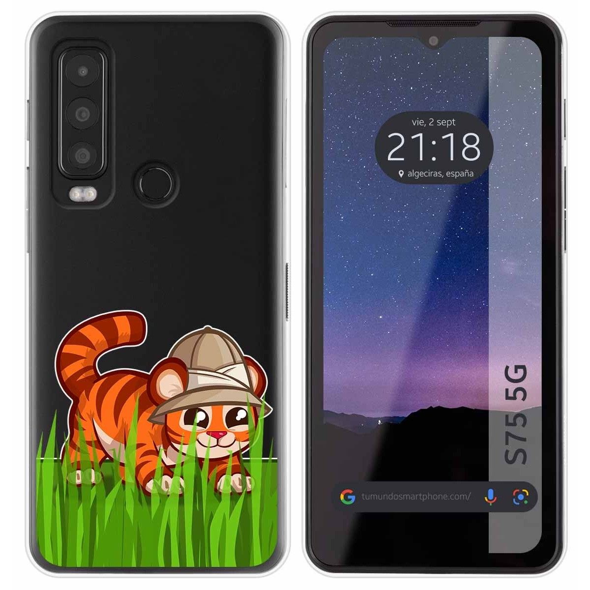 Funda Silicona Transparente para CAT S75 5G diseño Tigre Dibujos