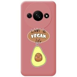 Funda Silicona Líquida Rosa para Xiaomi Redmi A3 diseño Vegan Life Dibujos