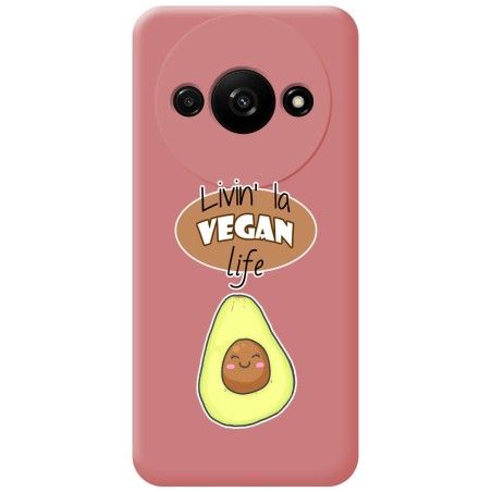 Funda Silicona Líquida Rosa para Xiaomi Redmi A3 diseño Vegan Life Dibujos
