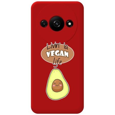Funda Silicona Líquida Roja para Xiaomi Redmi A3 diseño Vegan Life Dibujos